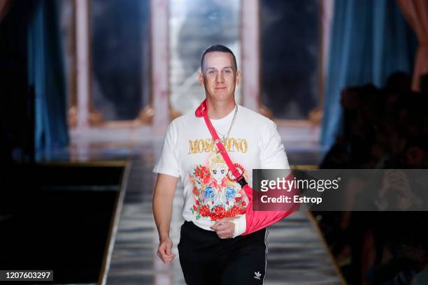 February 20: Fashion designer Jeremy Scott walks the runway during the Moschino fashion show as part of Milan Fashion Week Fall/Winter 2020-2021 on...