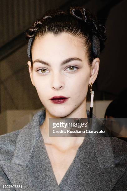 Top Model Vittoria Ceretti is seen backstage at the Fendi fashion show on February 20, 2020 in Milan, Italy.