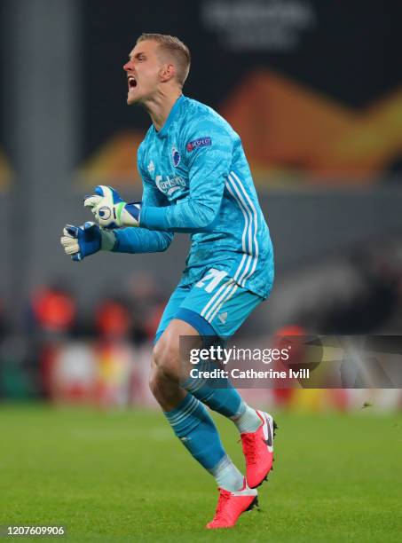 Karl-Johan Johnsson of FC Copenhagen during the UEFA Europa League Round of 32 first leg match between FC Kobenhavn and Celtic FC at Telia Parken on...