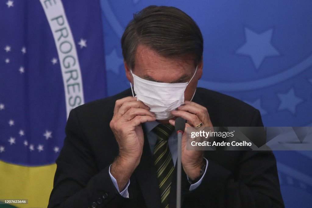 Brazilian President Jair Bolsonaro attends a Press Conference to Give Updates on the Coronavirus (COVID-19) Outbreak