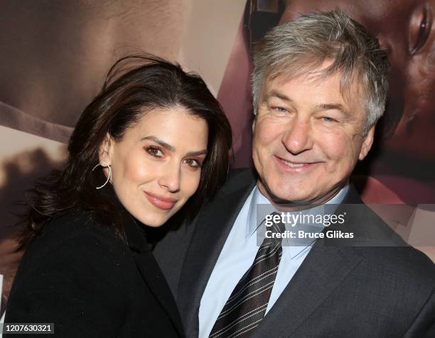 Hilaria Baldwin and husband Alec Baldwin pose at the opening night of the revival of Ivo van Hove's "West Side Story"on Broadway at The Broadway...