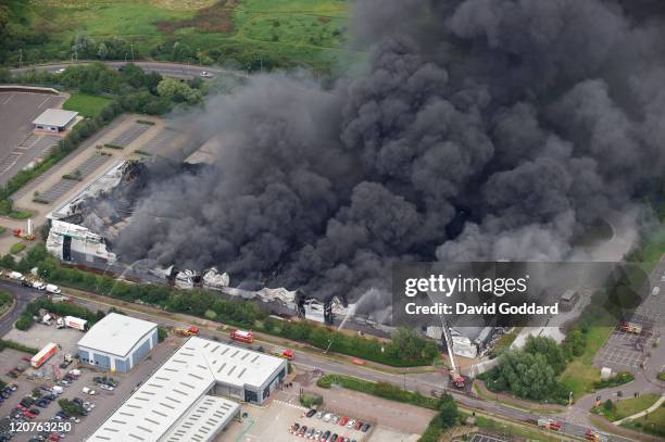 Aerial photograph taken north east of the centre of London where the Sony distribution centre in Enfield is engulfed in fire on the 9th August, 2011...