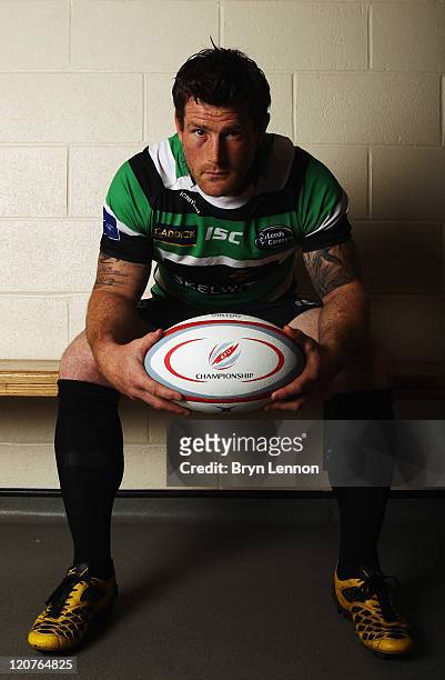 Leeds Carnegie Captain Andy Titterell poses for a photo during the RFU Championship Season Launch at Twickenham Stadium on August 9, 2011 in London,...