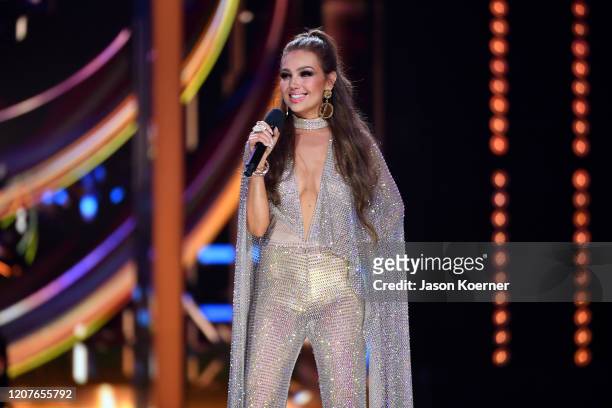 Thalia on stage during Univision's Premio Lo Nuestro 2020 at AmericanAirlines Arena on February 20, 2020 in Miami, Florida.