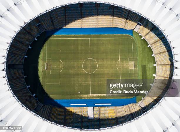 An aerial view of Maracana Stadium on March 19, 2020 in Rio de Janeiro, Brazil. Rio de Janeiro's state government and city council official recommend...