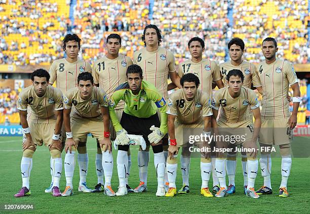 Egypt players pose for a team picture during the FIFA U-20 World Cup Colombia 2011 round of 16 match between Argentina and Egypt at the Atanasio...