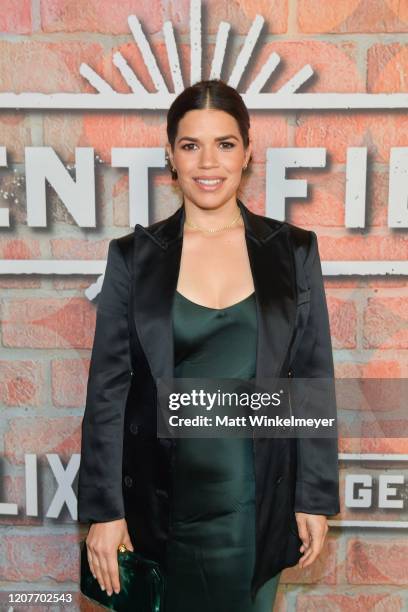 America Ferrera attends the premiere of Netflix's "Gentefied" at Plaza de la Raza on February 20, 2020 in Los Angeles, California.