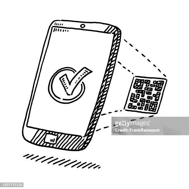 ilustrações, clipart, desenhos animados e ícones de verificação do smartphone com desenho de código qr - security scanner