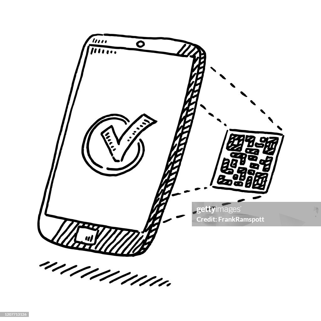 Smartphone Verification With Qr Code Drawing High-Res Vector Graphic ...