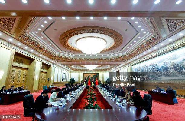 General view of the meeting between President of Mozambique Armando Guebuza and Chinese President Hu Jintao at the Great Hall of the People in...