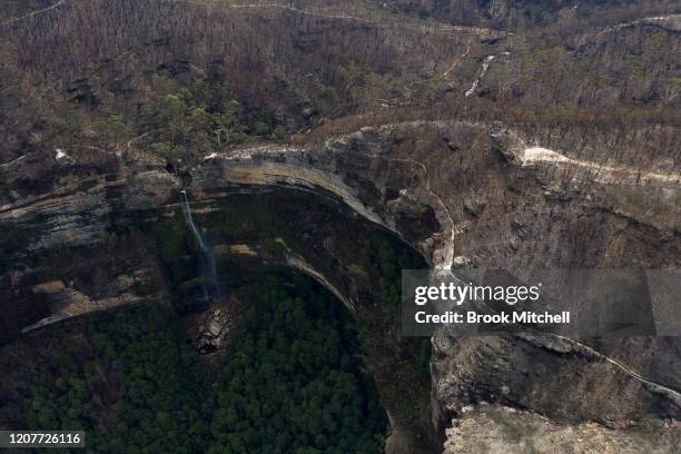 General view of fire damaged country in the The Greater Blue Mountains World Heritage Area near the town of Blackheath on February 21, 2020 in...