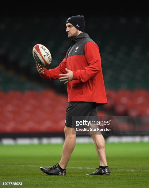 Wales breakdown coach Sam Warburton looks on during the Wales Captains Run ahead of their Guinness Six Nations match against France at Principality...