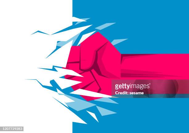 fist breaks wall, power, business concept - punching stock illustrations