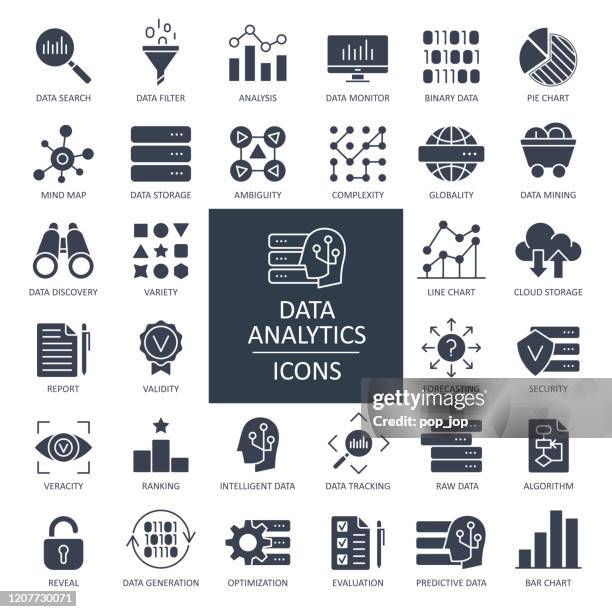 bildbanksillustrationer, clip art samt tecknat material och ikoner med ikoner för dataanalystecken – vektor - first in mind for mining