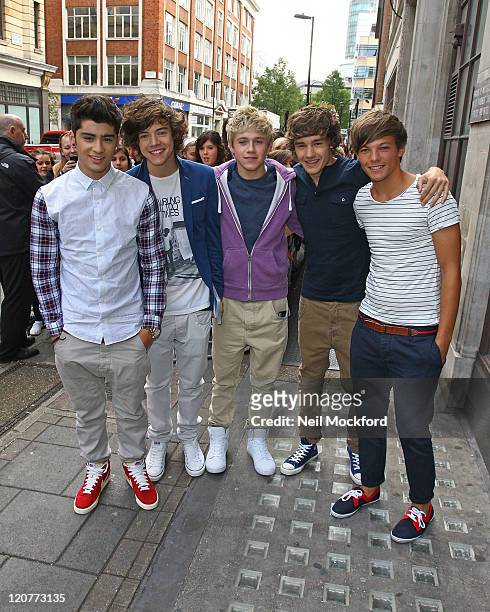 Zayn Malik, Harry Styles, Niall Horan, Liam Payne and Louis Tomlinson from 'One Direction' seen at BBC Radio One on August 10, 2011 in London,...