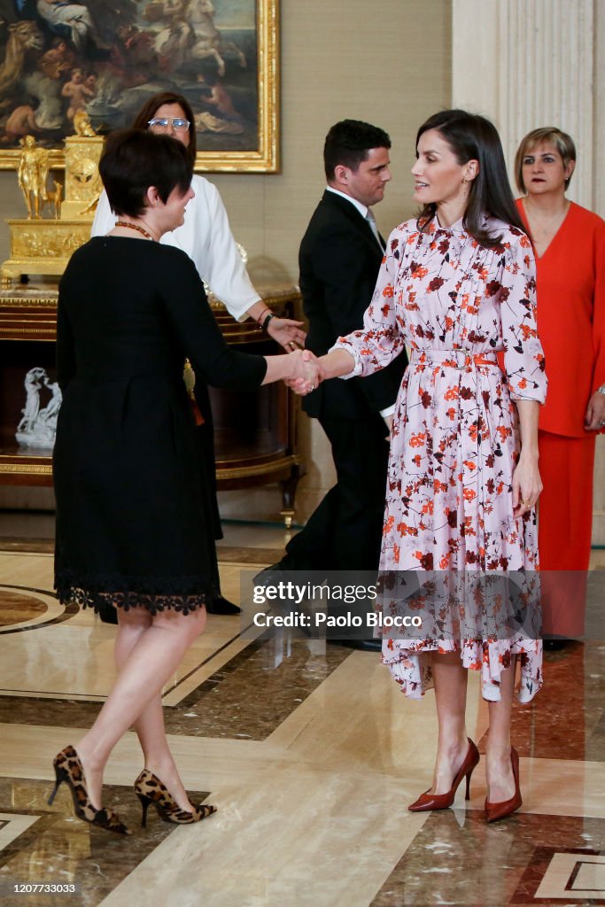 Queen Letizia Of Spain  Attends Audiences At Zarzuela Palace