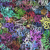 Graffity wall colorful tags seamless pattern, graffiti street art