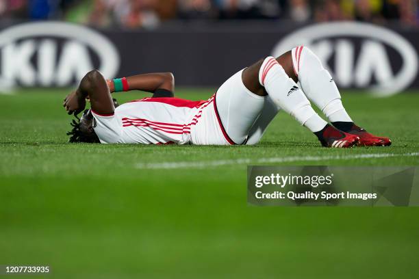 Lassina Traore of AFC Ajax reacts during the UEFA Europa League round of 32 first leg match between Getafe CF and AFC Ajax at Coliseum Alfonso Perez...