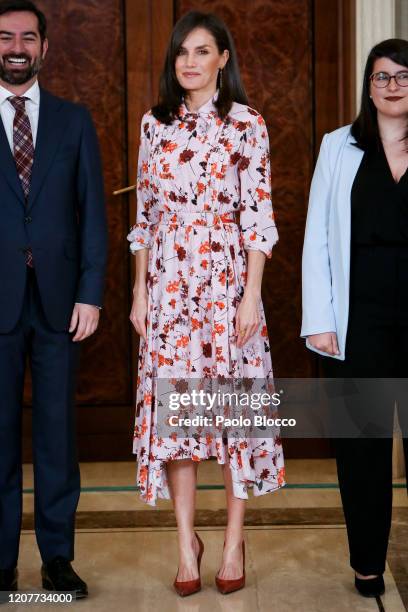 Queen Letizia of Spain attends several audiences at Zarzuela Palace on February 21, 2020 in Madrid, Spain.