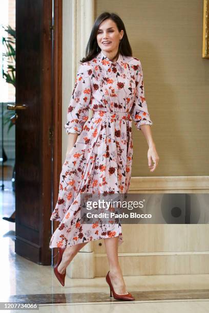 Queen Letizia of Spain attends several audiences at Zarzuela Palace on February 21, 2020 in Madrid, Spain.