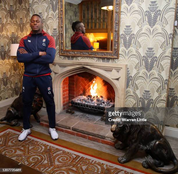Maro Itoje of England poses for a photograph during England Media Access at Pennyhill Park on February 21, 2020 in Bagshot, England.