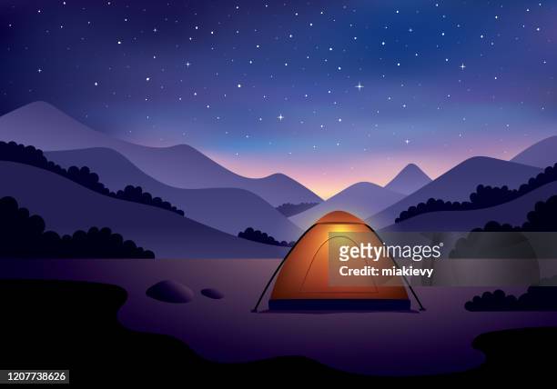 星空の夜空の下でキャンプ - テント　キャンプ点のイラスト素材／クリップアート素材／マンガ素材／アイコン素材
