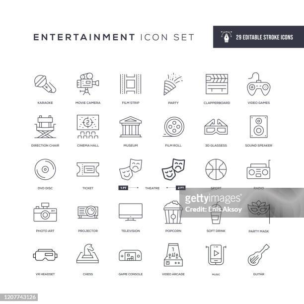 stockillustraties, clipart, cartoons en iconen met pictogrammen voor entertainmentbewerkbare lijn - culturen