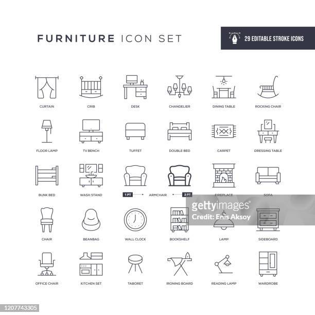 möbel editierbare strichlinie icons - furniture stock-grafiken, -clipart, -cartoons und -symbole