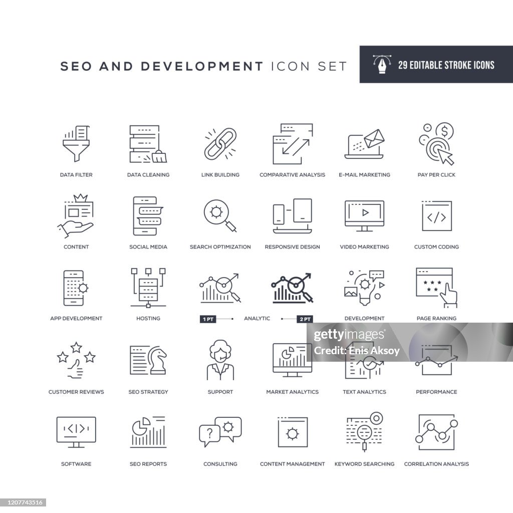 SEO and Development Editable Stroke Line Icons