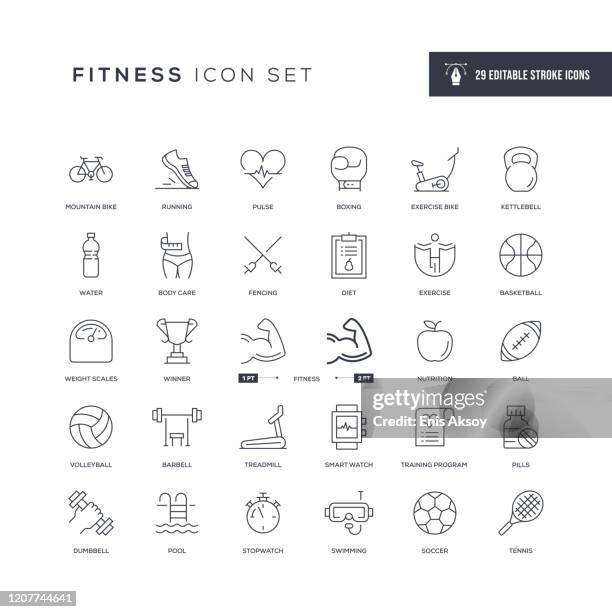 fitness editierbare strichliniensymbole - fitness stock-grafiken, -clipart, -cartoons und -symbole