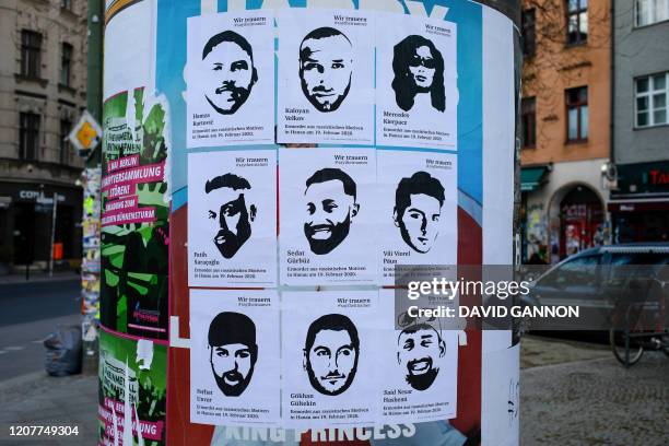 Posters with the pictures and names of the victims of a right-wing extremist gunman, who killed nine people in a racist attack in Hanau on February...