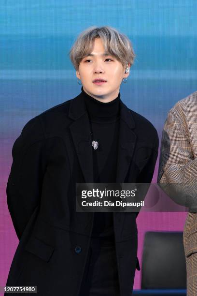 Of the K-pop boy band BTS visit the "Today" Show at Rockefeller Plaza on February 21, 2020 in New York City.