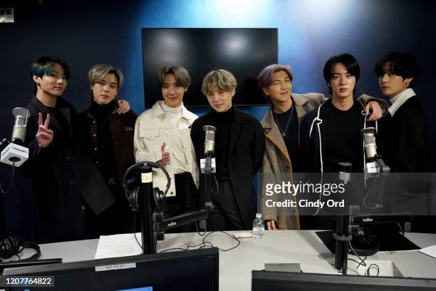 Pop boy band BTS visit the SiriusXM Studios on February 21, 2020 in New York City.