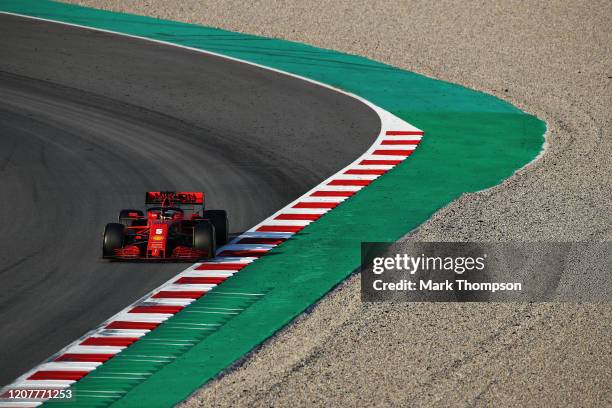 Sebastian Vettel of Germany driving the Scuderia Ferrari SF1000 on track during day three of F1 Winter Testing at Circuit de Barcelona-Catalunya on...