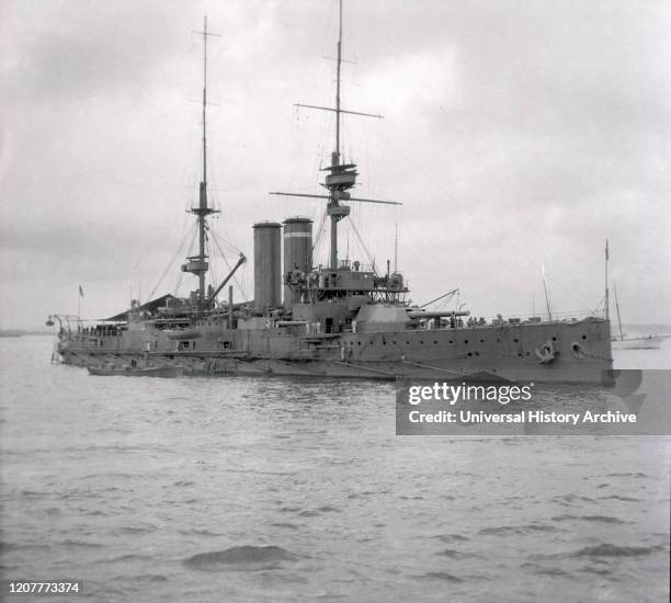 Victorian Stereoview negative from circa 1900 for viewing thought a stereoscope. British battleship HMS Commonwealth at the cornation review, King...