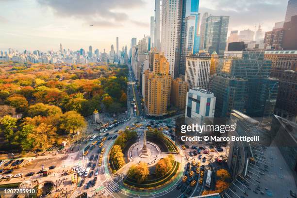 central park and 59th street high angle view, new york city, usa - midtown manhattan aerial stock pictures, royalty-free photos & images
