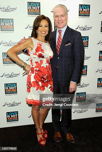 Media personalities Judge Jeanine Pirro and Chief Creative Officer for Liz Claiborne Tim Gunn pose for a photo at the Love is Not Abuse iPhone app...