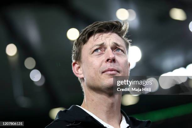 Jon Dahl Tomasson head coach of Malmo FF looks on prior to the UEFA Europa League round of 32 first leg match between VfL Wolfsburg and Malmo FF at...