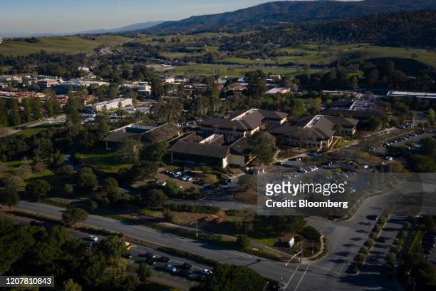 Office buildings along Sand Hill Road are seen in this aerial photograph taken over Menlo Park, California, U.S., on Wednesday, Feb. 26, 2020....