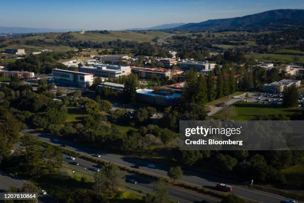 Office buildings along Sand Hill Road are seen in this aerial photograph taken over Menlo Park, California, U.S., on Wednesday, Feb. 26, 2020....