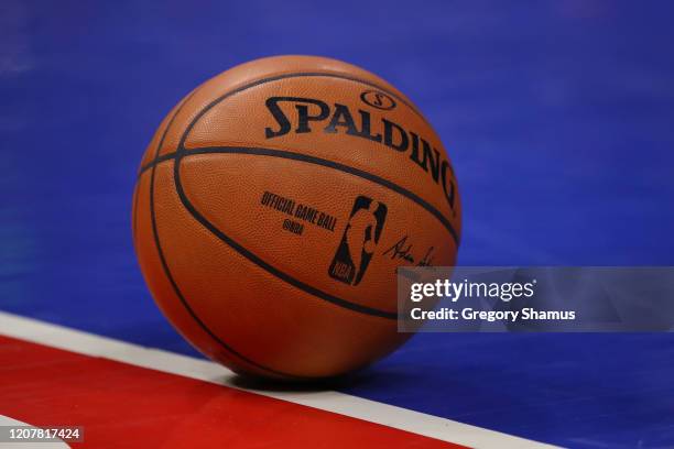 General view of NBA ball during a game between the Milwaukee Bucks and Detroit Pistons at Little Caesars Arena on February 20, 2020 in Detroit,...