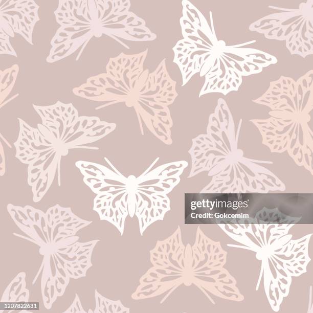 seamless pattern with butterflies, nude colored abstract background design. vector butterfly background. - off white background stock illustrations
