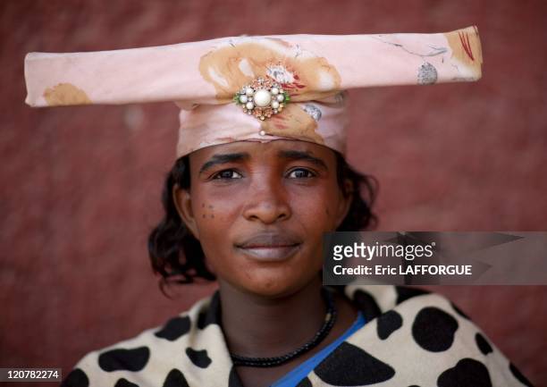 Herero Woman Called Miss Betomundo in Opuwo, Namibia on August 19, 2010 - The Hereros are an ethnic group belonging to the Bantu speaking group. The...