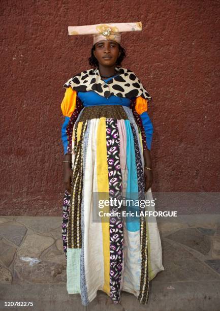 Herero Woman Called Miss Betomundo in Opuwo, Namibia on August 19, 2010 - The Hereros are an ethnic group belonging to the Bantu speaking group. The...