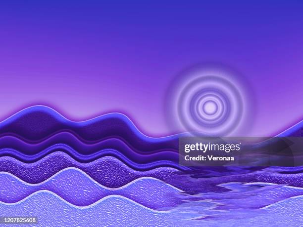 blue gradient background with waves and moon at night. - soft beach waves stock illustrations