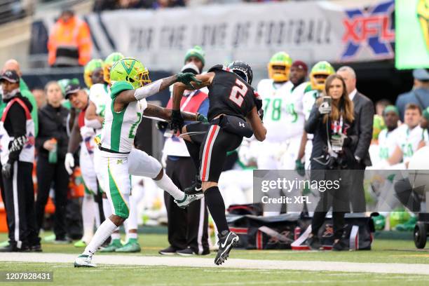 Joe Horn of the New York Guardians makes catch during the XFL game against the Tampa Bay Vipers at MetLife Stadium on February 9, 2020 in East...