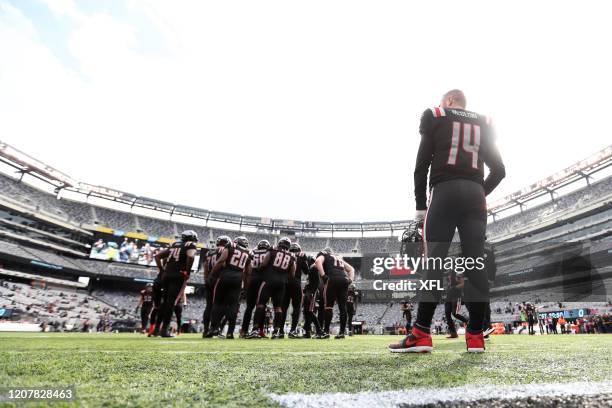 Matt McGloin of the New York Guardians looks on before the XFL game against the Tampa Bay Vipers at MetLife Stadium on February 9, 2020 in East...