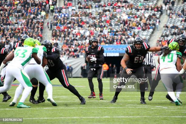 Matt McGloin of the New York Guardians drops back to pass during the XFL game against the Tampa Bay Vipers at MetLife Stadium on February 9, 2020 in...