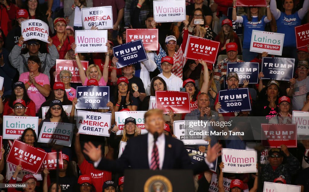 Trump In Crowd US President Donald Trump speaks to the crowd at a campaign rally at ...