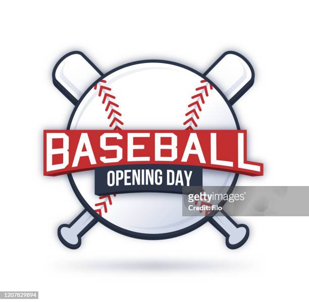 baseball opening day symbol - baseball bat and ball stock illustrations